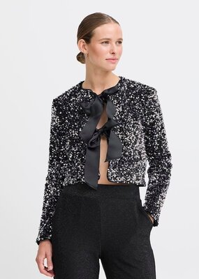B.Young Paillet Bow Jacket in Black with Silver Sequins