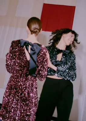 B.Young Paillet Bow Dress in Pink Sequin