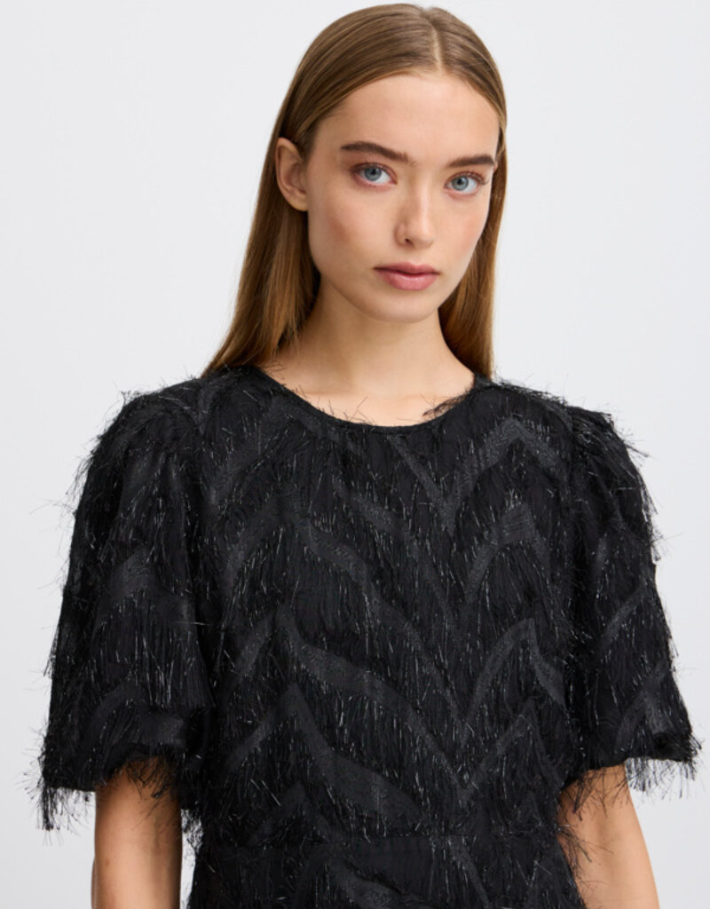 ICHI Charlsti Fringe Open Back Midi Dress