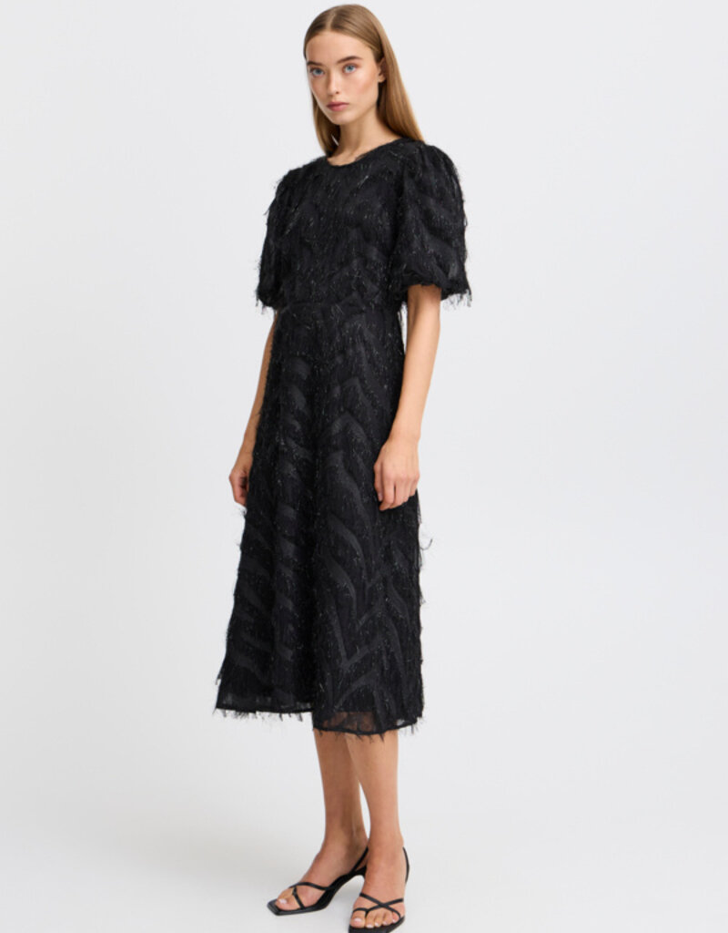 ICHI Charlsti Fringe Open Back Midi Dress