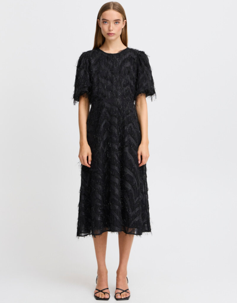ICHI Charlsti Fringe Open Back Midi Dress
