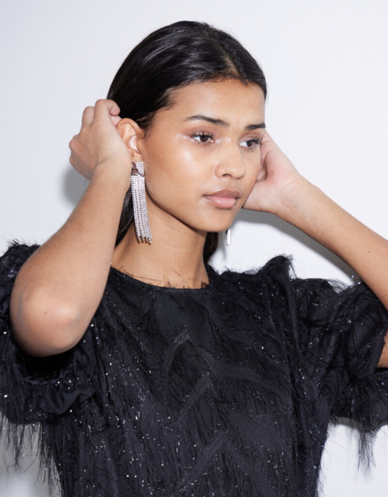 ICHI Charlsti Fringe Open Back Midi Dress