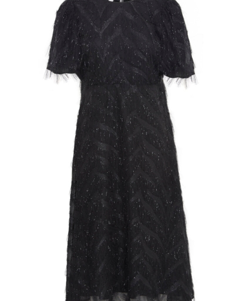 ICHI Charlsti Fringe Open Back Midi Dress