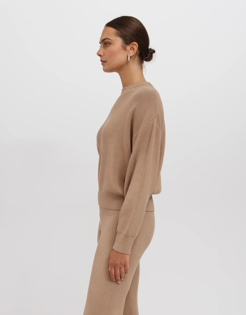 Brunette the Label Olivia Ribbed Knit Crew in Fawn (FINAL SALE)