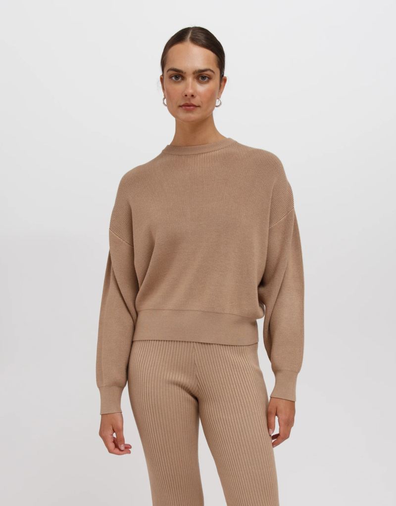 Brunette the Label Olivia Ribbed Knit Crew in Fawn (FINAL SALE)