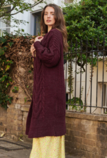 Cara and the Sky Alex Balloon Sleeve Cable Maxi Cardigan in Wine
