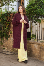 Cara and the Sky Alex Balloon Sleeve Cable Maxi Cardigan in Wine