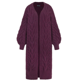Cara and the Sky Alex Balloon Sleeve Cable Maxi Cardigan in Burgundy