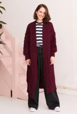 Cara and the Sky Alex Balloon Sleeve Cable Maxi Cardigan in Wine