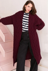 Cara and the Sky Alex Balloon Sleeve Cable Maxi Cardigan in Wine