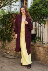 Cara and the Sky Alex Balloon Sleeve Cable Maxi Cardigan in Wine