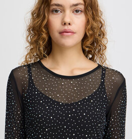 ICHI Volia Long Sleeve Sheer Embellished Top