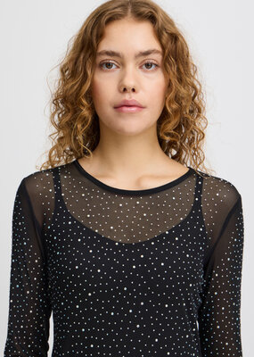 ICHI Volia Long Sleeve Sheer Embellished Top
