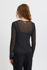 ICHI Volia Long Sleeve Sheer Embellished Top
