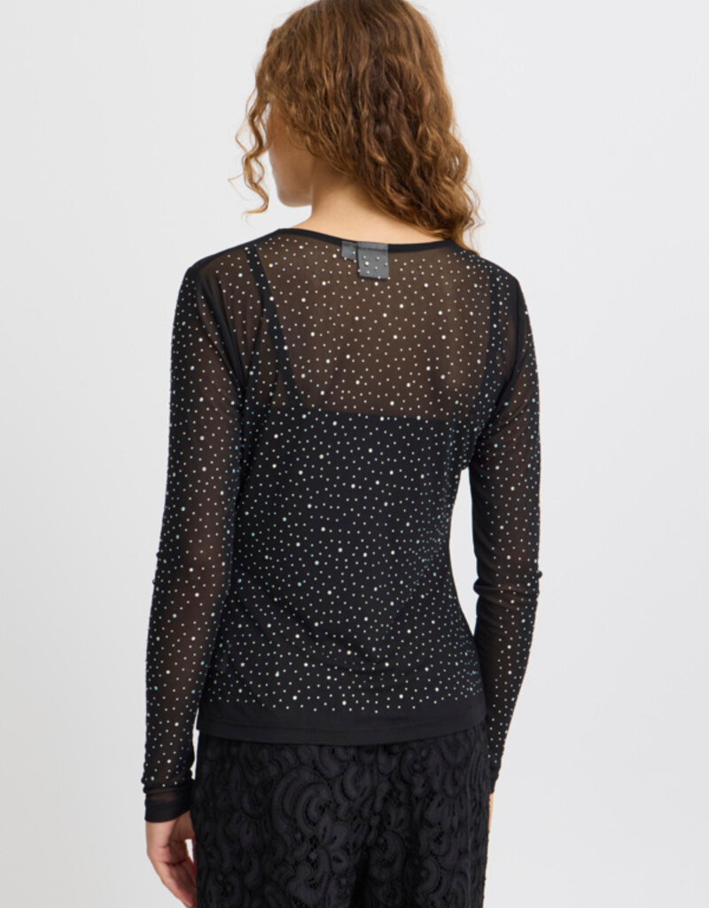 ICHI Volia Long Sleeve Sheer Embellished Top