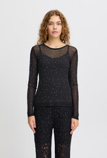 ICHI Volia Long Sleeve Sheer Embellished Top