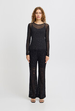 ICHI Volia Long Sleeve Sheer Embellished Top