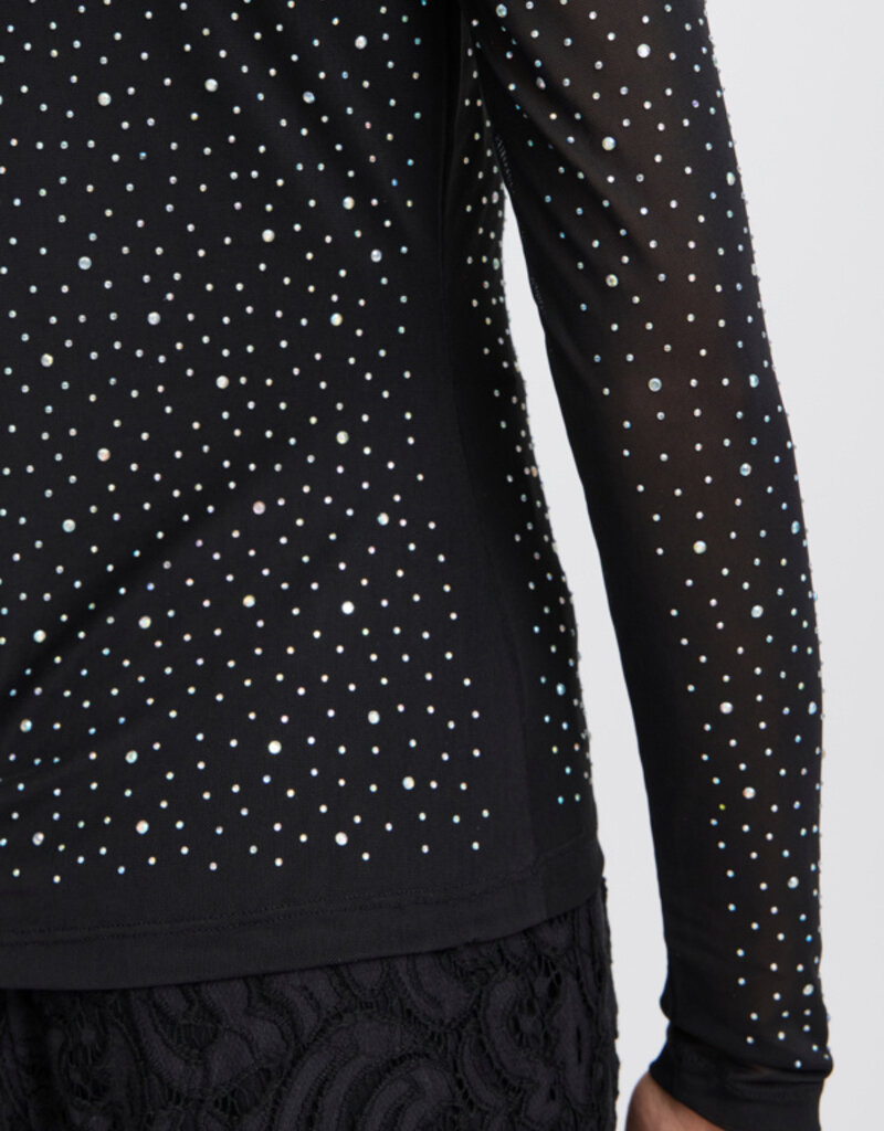 ICHI Volia Long Sleeve Sheer Embellished Top