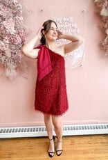 Adelyn Rae Elisha One Shoulder Fringe Mini Dress