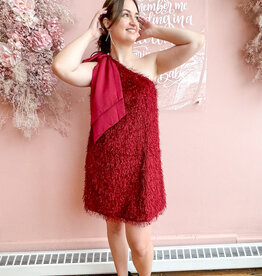 Adelyn Rae Elisha One Shoulder Fringe Mini Dress