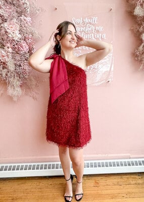 Adelyn Rae Elisha One Shoulder Fringe Mini Dress