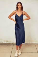 Dress Forum Ramiel Satin Bias Cut Slip Dress in Midnight Blue