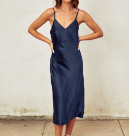 Dress Forum Ramiel Satin Bias Cut Slip Dress in Midnight Blue