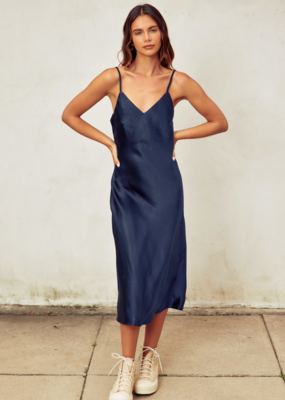 Dress Forum Ramiel Satin Bias Cut Slip Dress in Midnight Blue