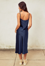 Dress Forum Ramiel Satin Bias Cut Slip Dress in Midnight Blue