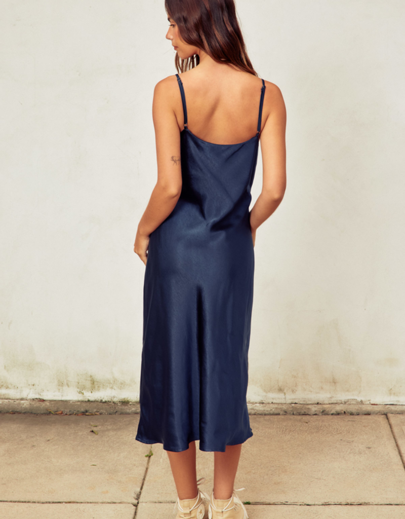 Dress Forum Ramiel Satin Bias Cut Slip Dress in Midnight Blue