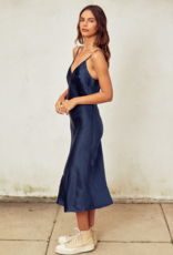 Dress Forum Ramiel Satin Bias Cut Slip Dress in Midnight Blue