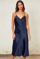 Dress Forum Ramiel Satin Bias Cut Slip Dress in Midnight Blue