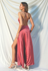 Dress Forum Emerie Matte Satin Open Back Plunging Maxi Dress in Coral Rouge