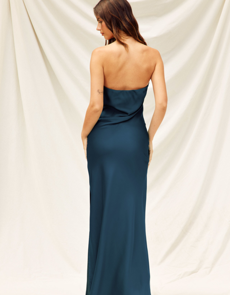 Dress Forum Nesta Strapless Bias Cut Maxi Dress in Peacock Blue