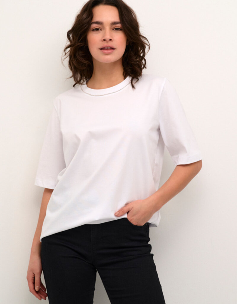 Kaffe Ivana Organic Cotton T-Shirt with Embellished Collar