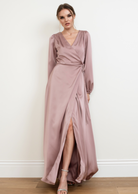 Soieblu Lesa Long Sleeve Satin Maxi Dress in Rose