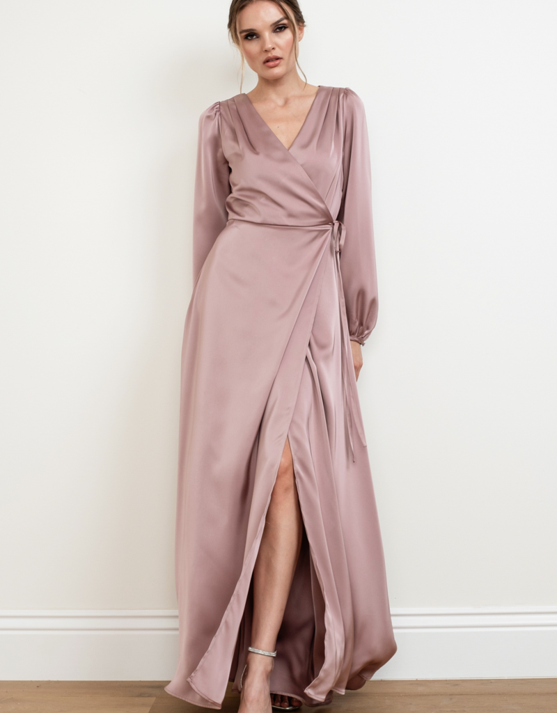 Soieblu Lesa Long Sleeve Satin Maxi Dress in Rose