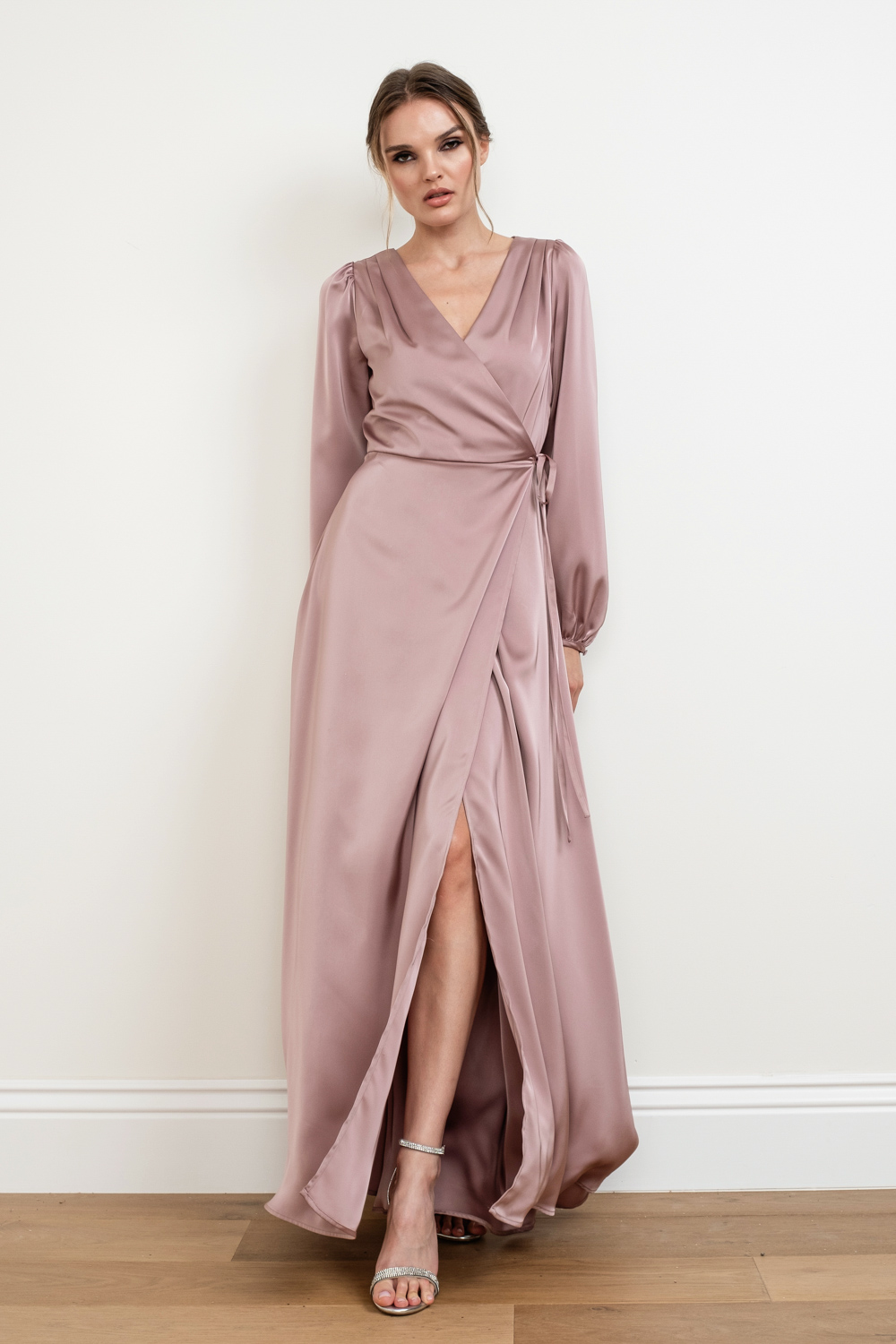 Lesa Long Sleeve Satin Maxi Dress in Rose - Adorn Boutique