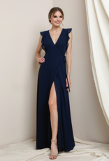 Soieblu Flutter Sleeve Maxi Wrap Dress in Navy