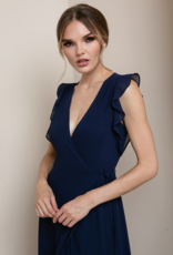 Soieblu Flutter Sleeve Maxi Wrap Dress in Navy