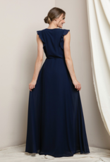 Soieblu Flutter Sleeve Maxi Wrap Dress in Navy