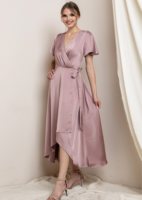 Soieblu Lexi Satin Midi Dress in Rose