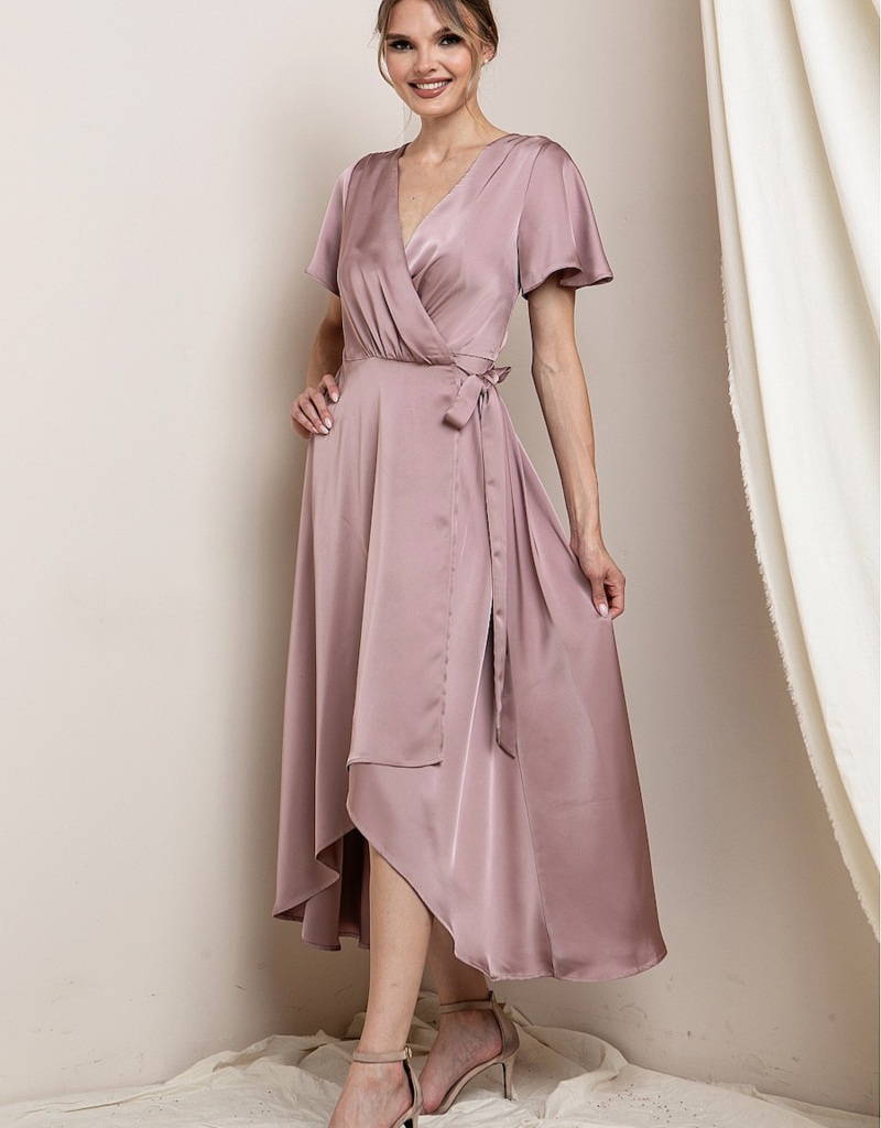 Soieblu Lexi Satin Midi Dress in Rose