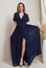 Soieblu Georgia Pleated Maxi Dress in Navy