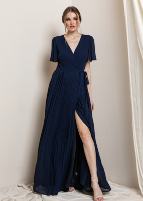 Soieblu Georgia Pleated Maxi Dress in Navy