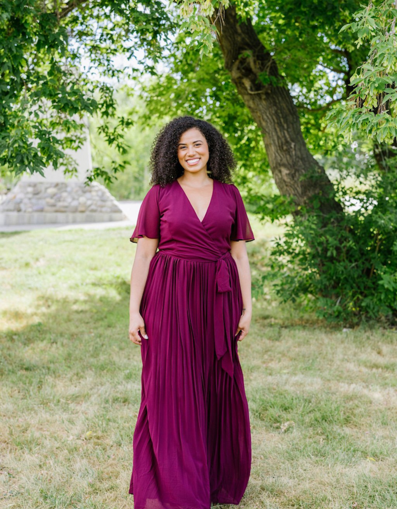 Soieblu Georgia Pleated Maxi Dress in Burgundy