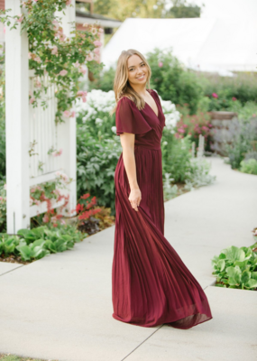 Soieblu Georgia Pleated Maxi Dress in Burgundy