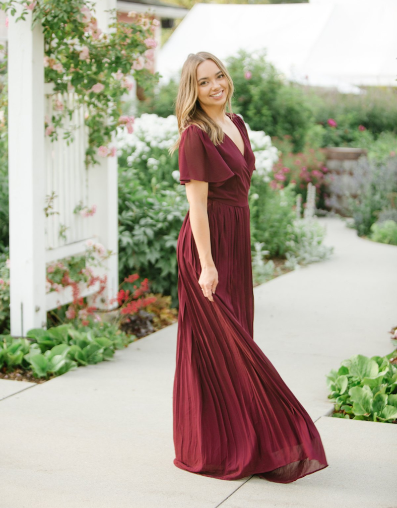 Soieblu Georgia Pleated Maxi Dress in Burgundy