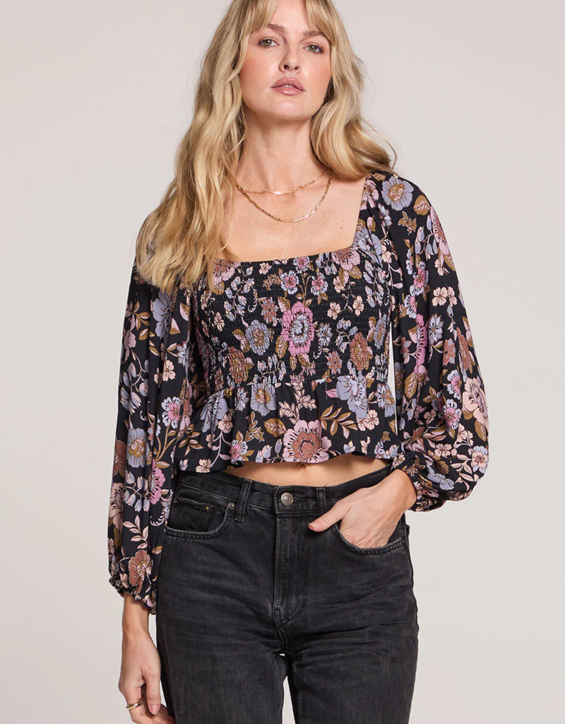 Saltwater Luxe Lelani Puff Sleeve Black Crop Top