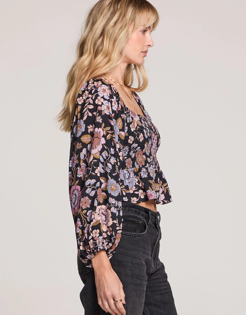 Saltwater Luxe Lelani Puff Sleeve Black Crop Top